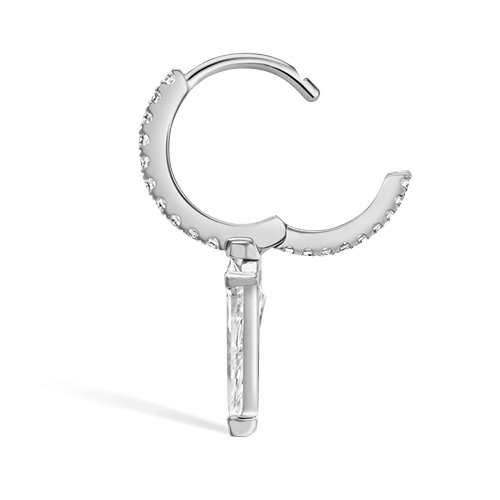 Silhouette Diamond Long Spike Eternity Hoop Earring White Gold 8mm