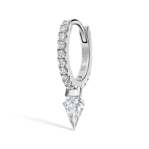 Silhouette Diamond Short Spike Eternity Hoop Earring White Gold 8mm