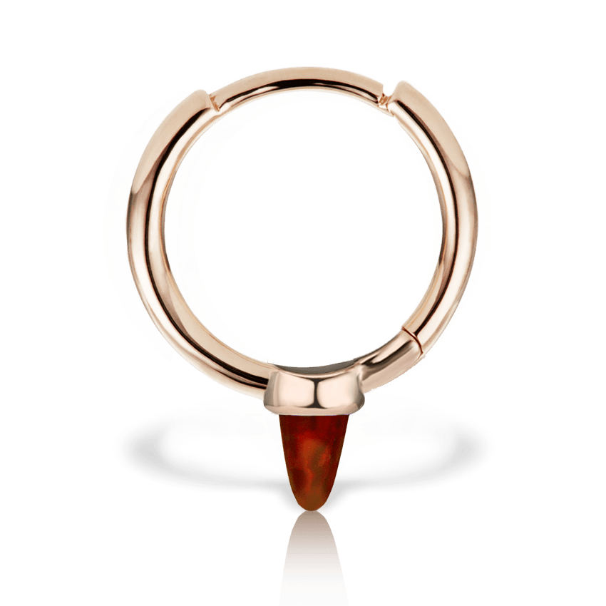 Black Red Opal Single Short Spike Hoop Earring (Non Rotating) Rose Gold 9.5mm