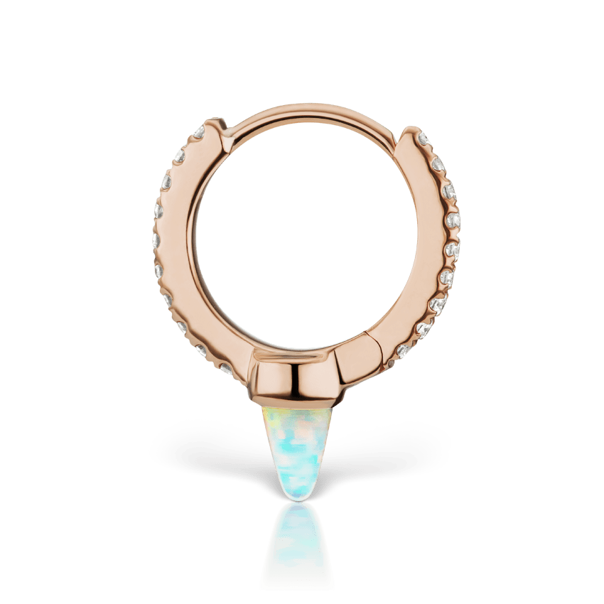 Single Short Opal Spike Diamond Eternity Hoop Earring Rose Gold 8mm