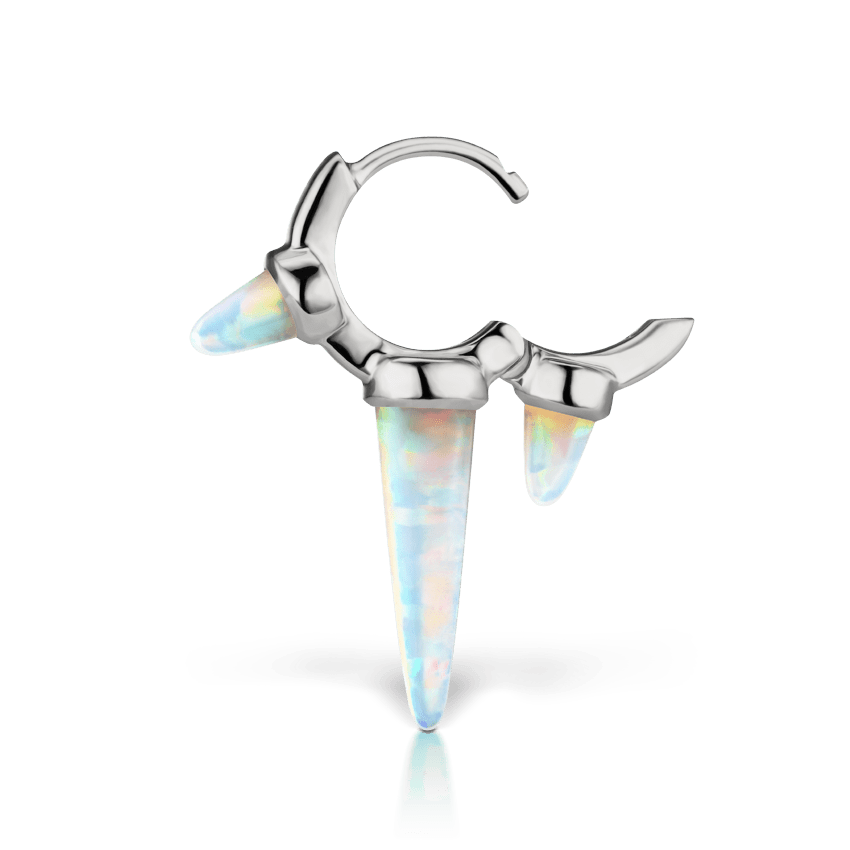 Triple Long Opal Spike Hoop Earring White Gold 6.5mm