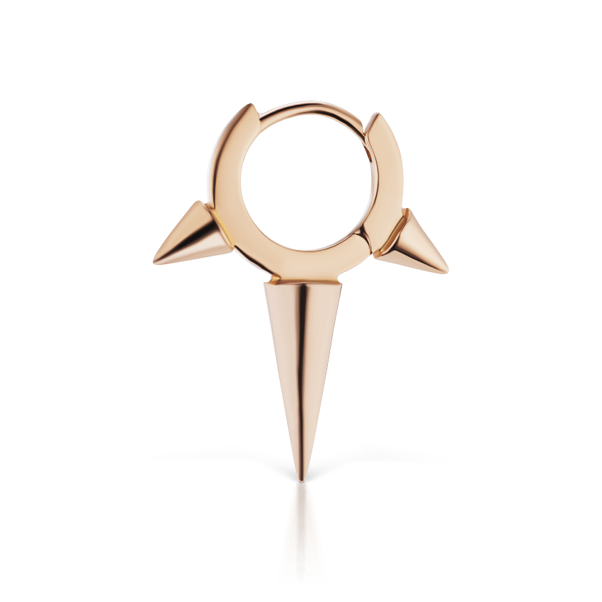 Triple Long Spike Hoop Earring Rose Gold 6.5mm