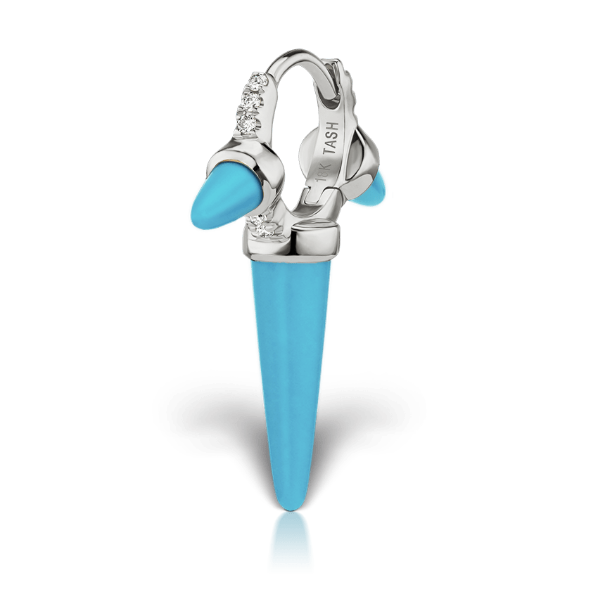 Triple Long Turquoise Spike Diamond Eternity Hoop Earring