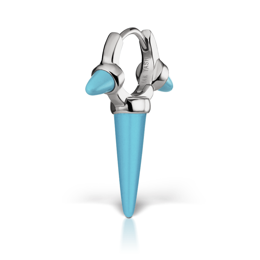 Triple Long Turquoise Spike Hoop Earring White Gold 6.5mm