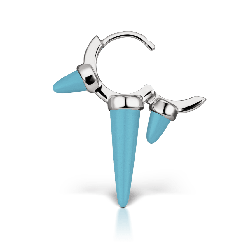 Triple Long Turquoise Spike Hoop Earring White Gold 6.5mm