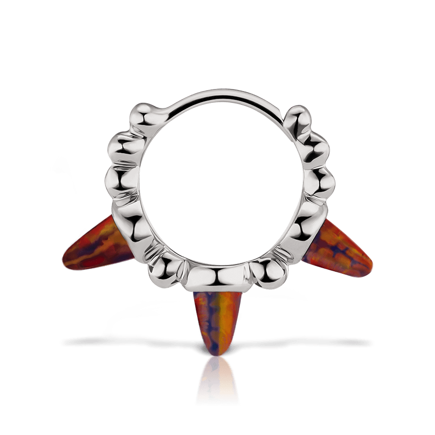 Triple Short Black-Red Opal Spike Granulated Hoop Earring