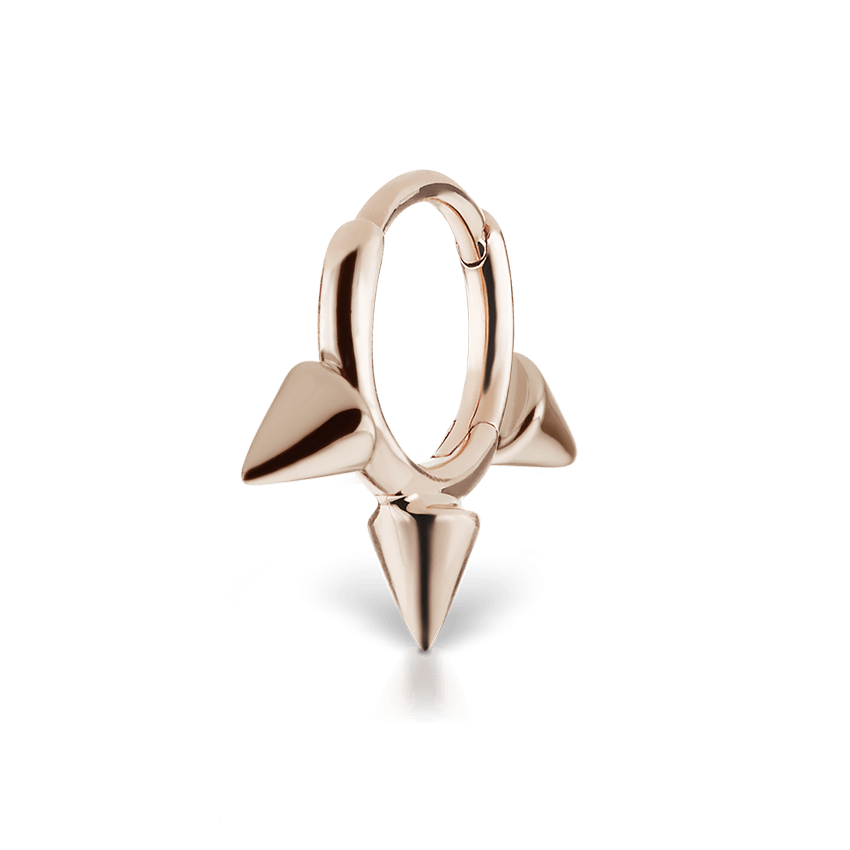 Triple Short Spike Hoop Earring Rose Gold 6.5mm