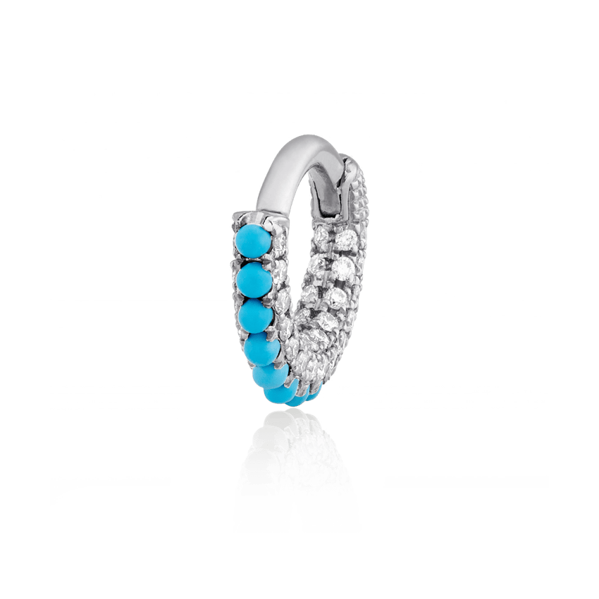 Turquoise and Diamond Five Row Pavé Hoop Earring (Bottom Hinge)