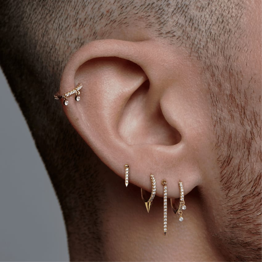 Diamond Eternity Bar Charm Stud Earring Rose Gold 7mm