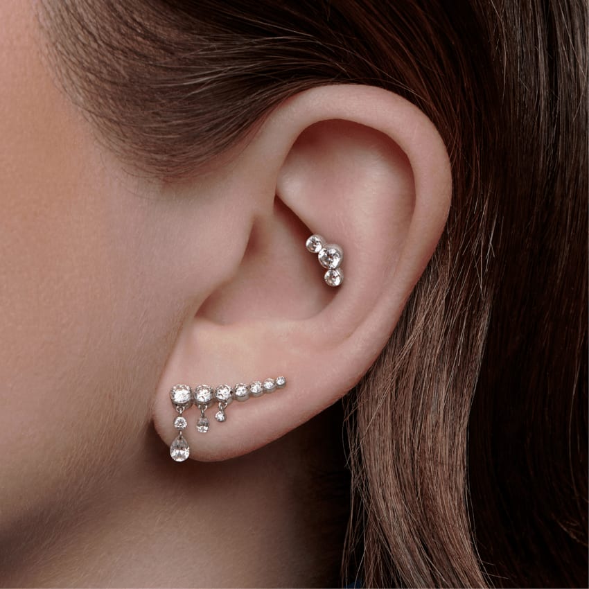18mm Curved Crescendo Bar Invisible Set Diamond Ear Climber White Gold 18mm Left