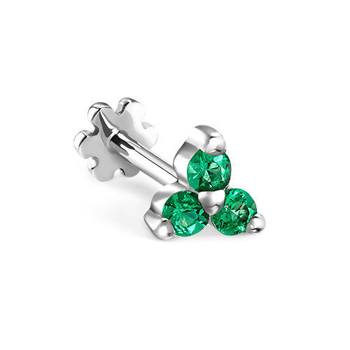 Emerald Trinity Threaded Stud Earring White Gold 3mm