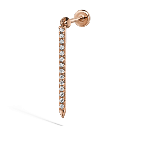 Diamond Eternity Bar Charm Threaded Stud Earring Rose Gold 18mm
