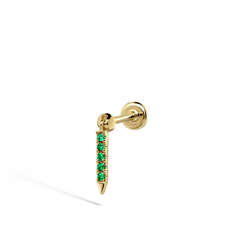 Emerald Eternity Bar Charm Threaded Stud Earring Yellow Gold 7mm