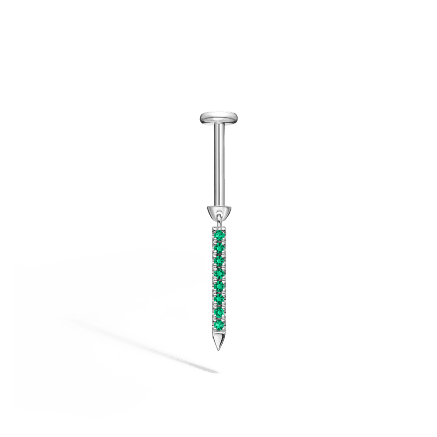 Emerald Eternity Bar Charm Threaded Stud Earring White Gold 11mm