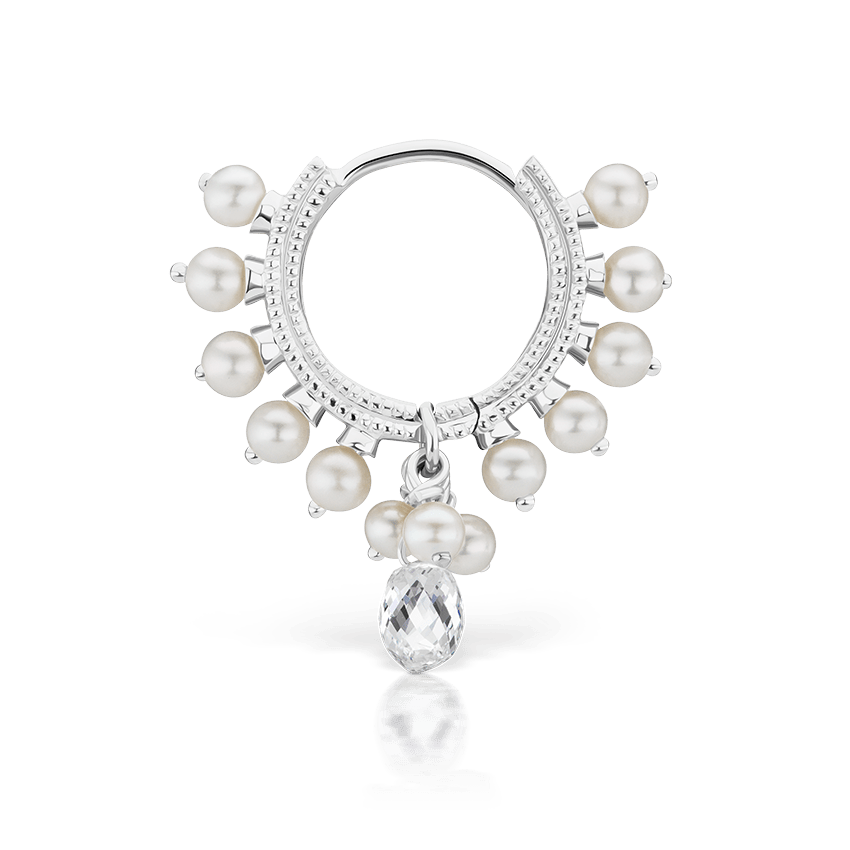 Pearl Diamond Briolette Hoop Earring White Gold 8mm MARIA TASH