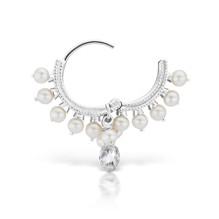Pearl Diamond Briolette Hoop Earring White Gold 8mm MARIA TASH
