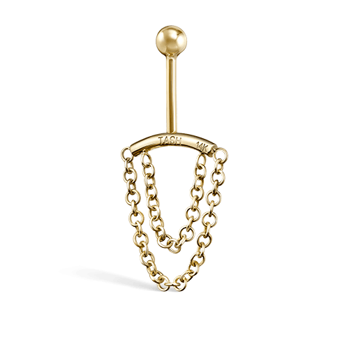 Double Chain Drape Yellow Gold Vertical