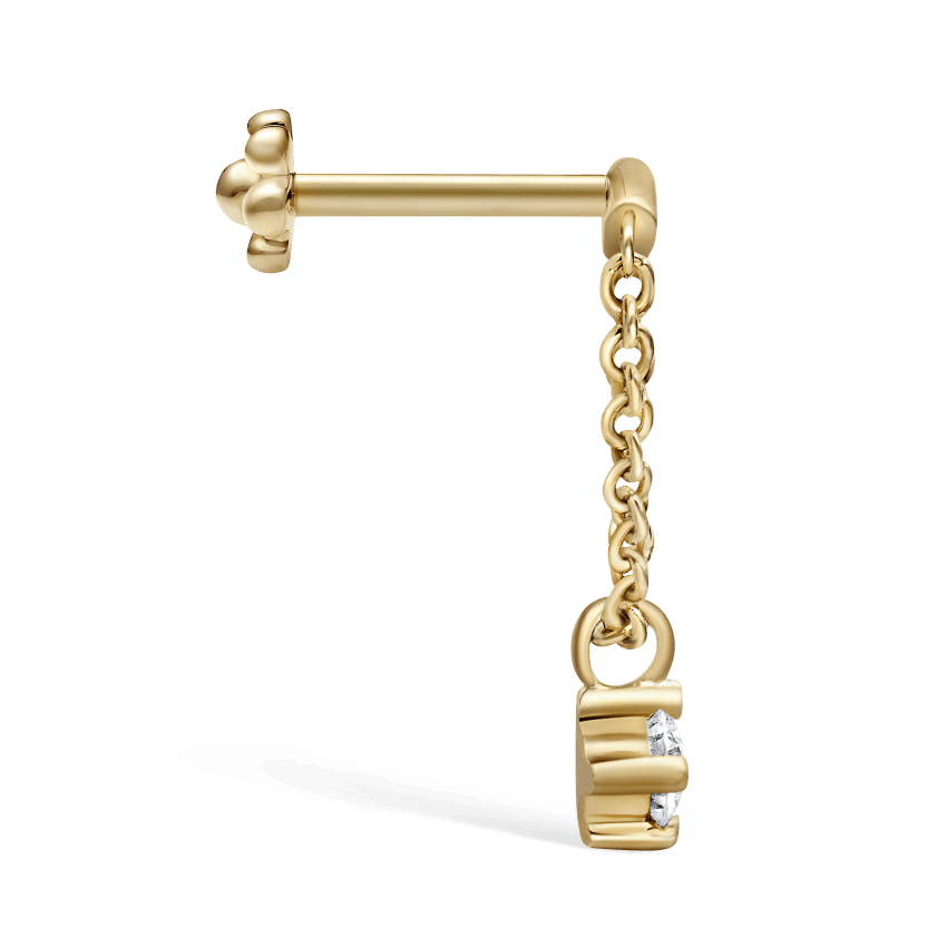 Prong Set Diamond Drape Threaded Stud Earring Yellow Gold 2mm Horizontal
