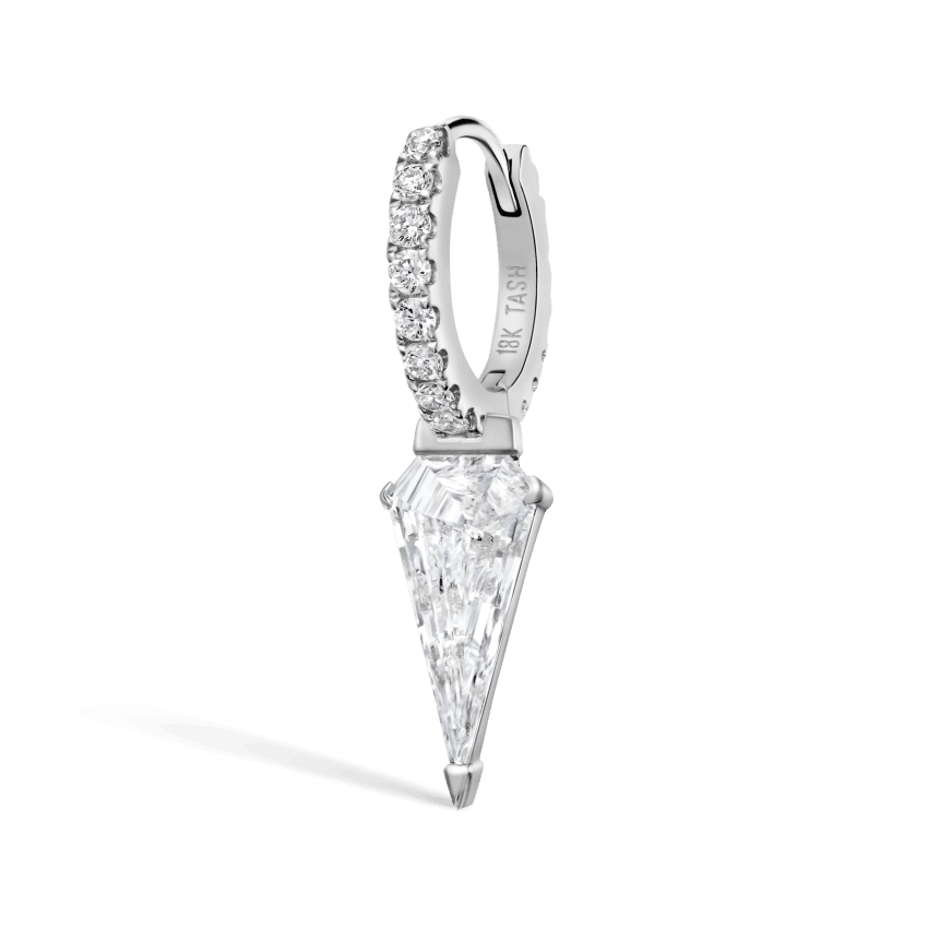 Silhouette Diamond Long Spike Eternity Hoop Earring White Gold 6.5mm