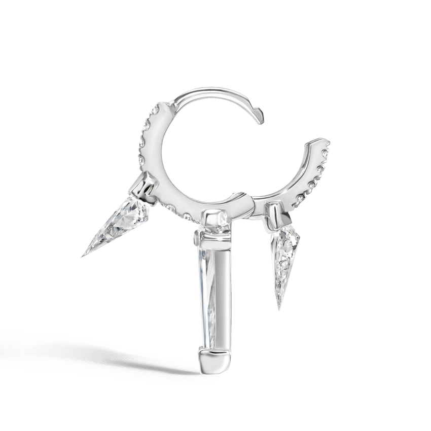 Silhouette Diamond Triple Long Spike Eternity Hoop Earring White Gold 6.5mm