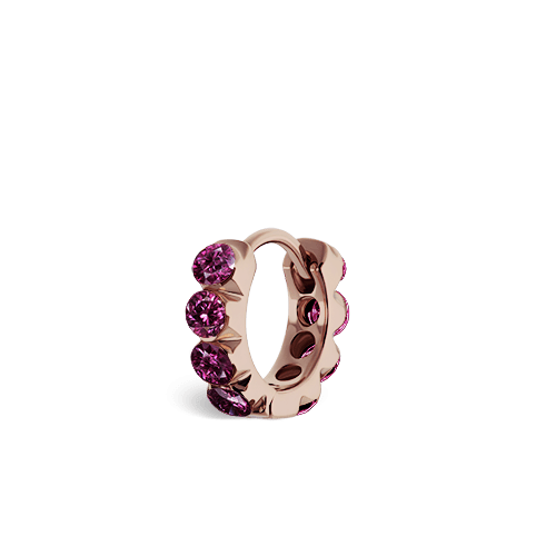 Invisible Set Large Rose Purple Diamond Eternity Hoop Earring Rose Gold 6.5mm