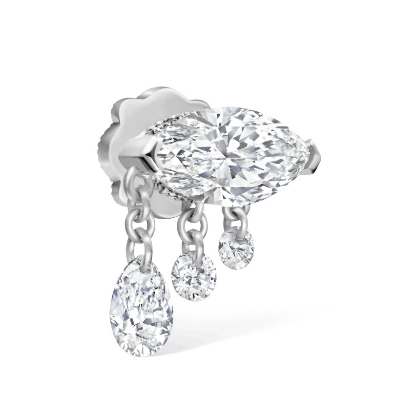 Triple Teardrop Marquise Diamond Threaded Earring (Recessed)