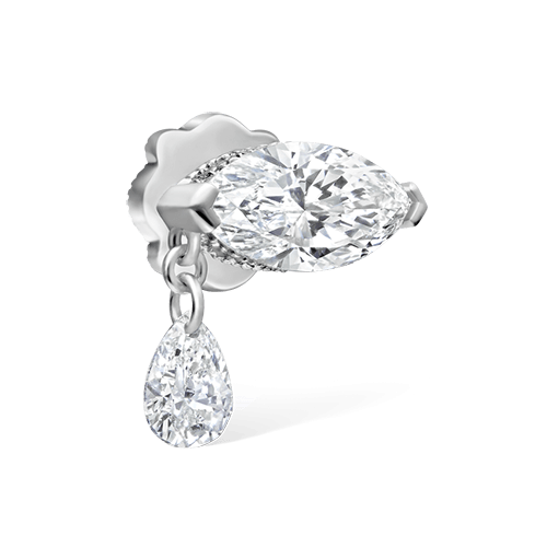 Single Teardrop Marquise Diamond Threaded Recessed Stud Earring