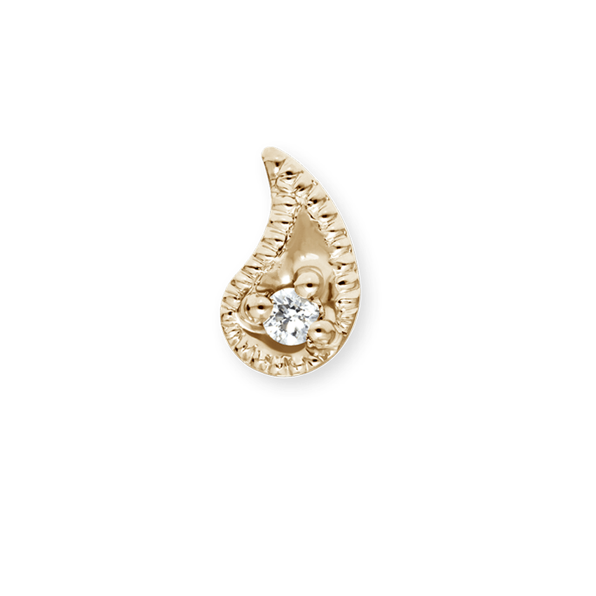 Diamond Paisley Threaded Stud Earring Yellow Gold 5mm Left