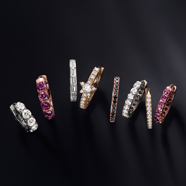 Fine color diamond jewelry with black diamond and purple diamond hoop earrings