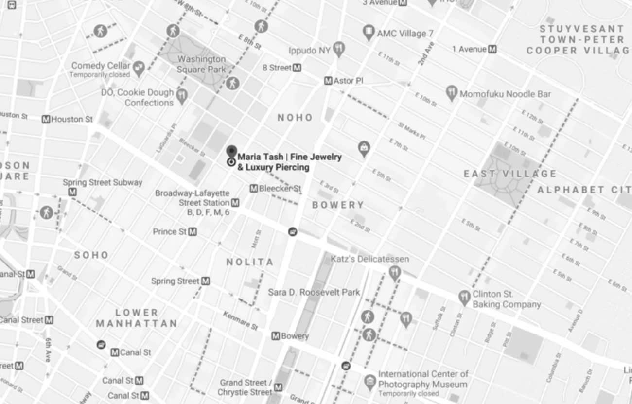New York Piercing Studio location - map of New York City Broadway Store